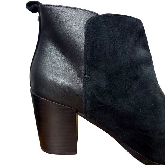 Lands End Womens Black Leather Suede Block High Heel Ankle Boots Booties Shoes 7 - Picture 3 of 16